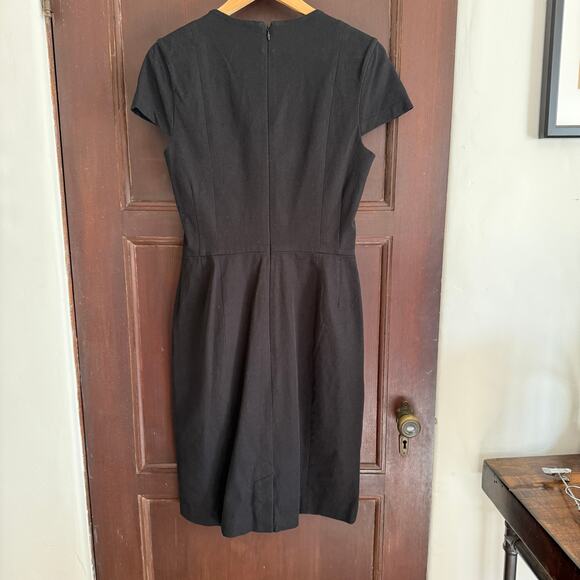 BANANA REPUBLIC | Black Cap Sleeve Square Neck Pencil Dress | Size 10 Tall - Picture 4 of 6